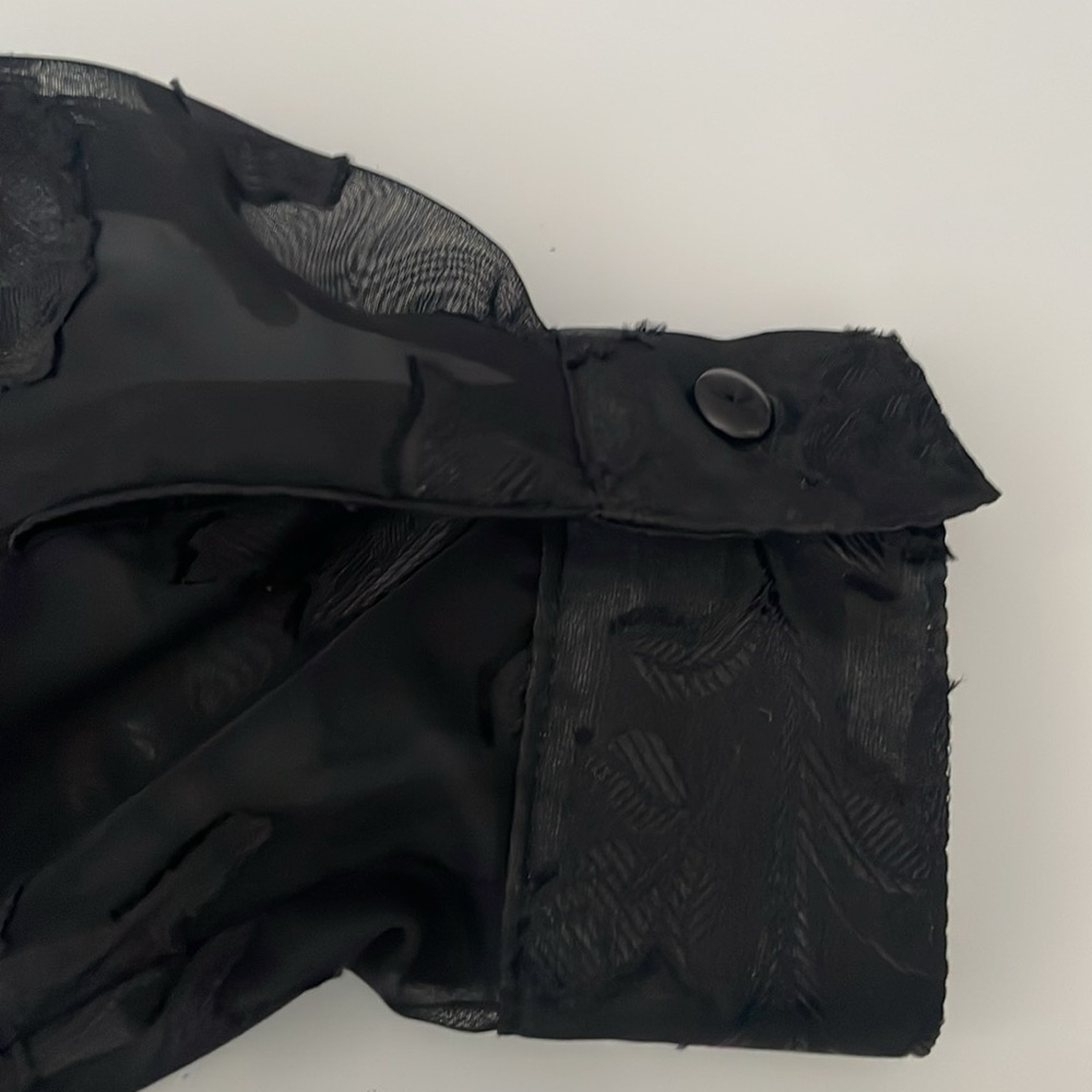 Courtenay Floral Black Sheer Button Up Women’s size Large Flocking Whimsigoth - Picture 9 of 11